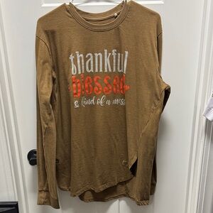 Brown Long Sleeve Tee - Thankful Blessed Design